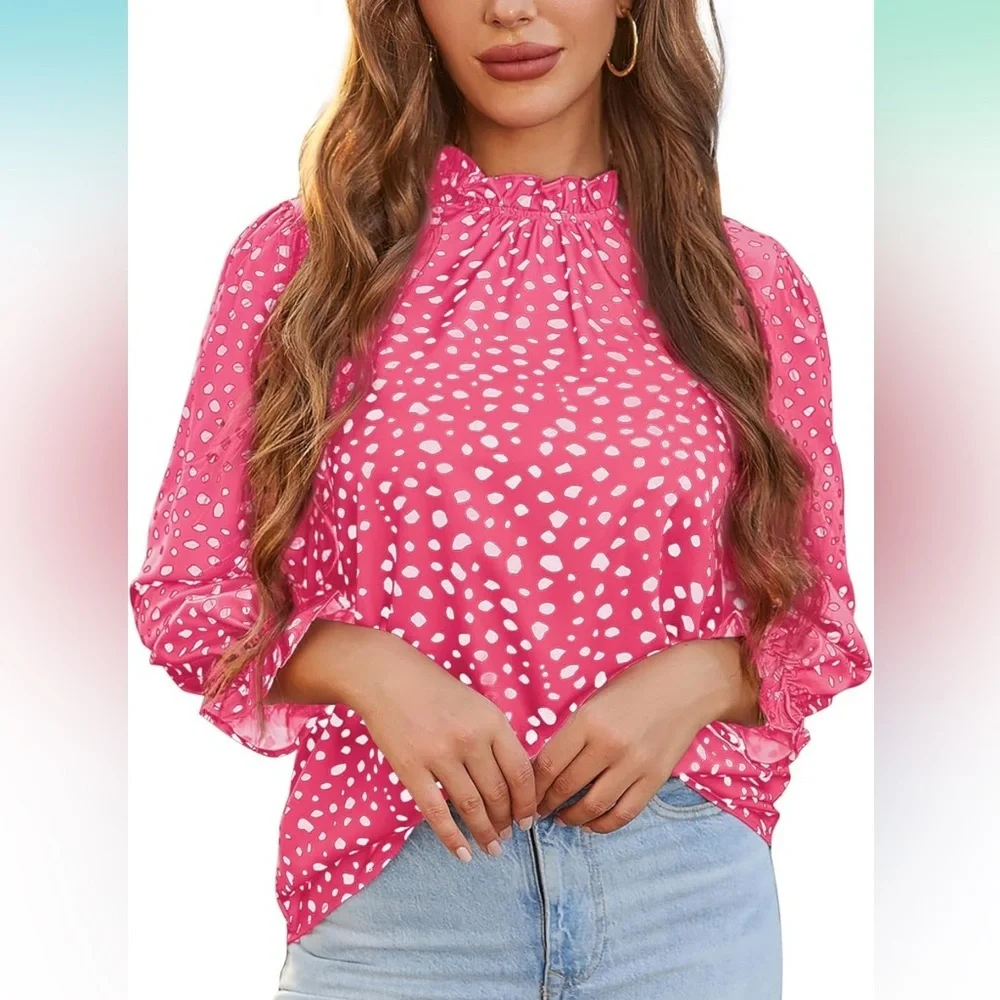 Ruffle mock neck blouse